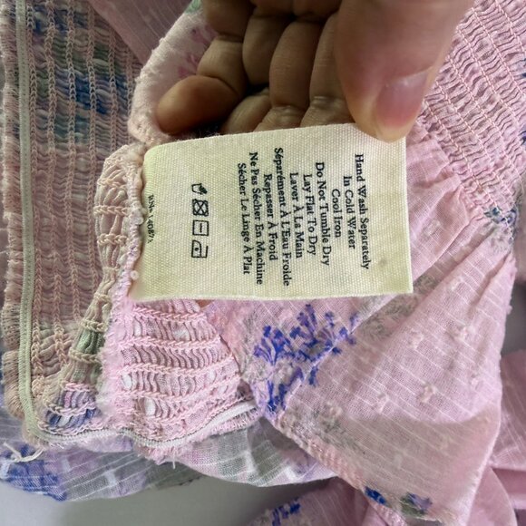 LoveShackFancy Fifi Top Pink Floral Off Shoulder Smocked Blouse Size M - Picture 8 of 9